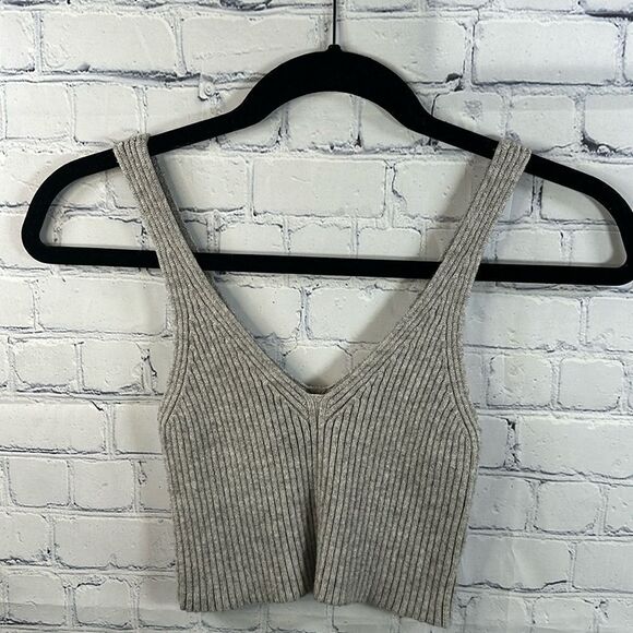 🍬 Cotton Candy LA Gray Ribbed Crop Tank - Size Small - Picture 1 of 3